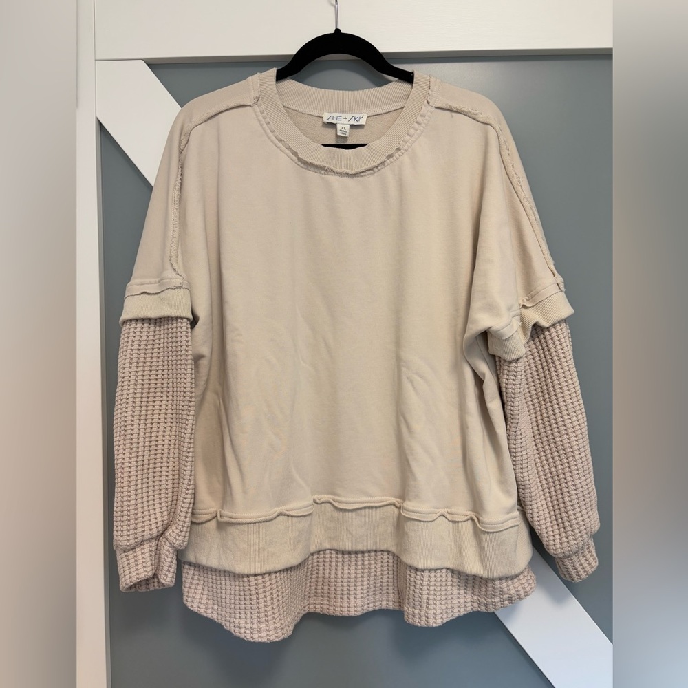 She + Sky- Cream Layered Sweatshirt